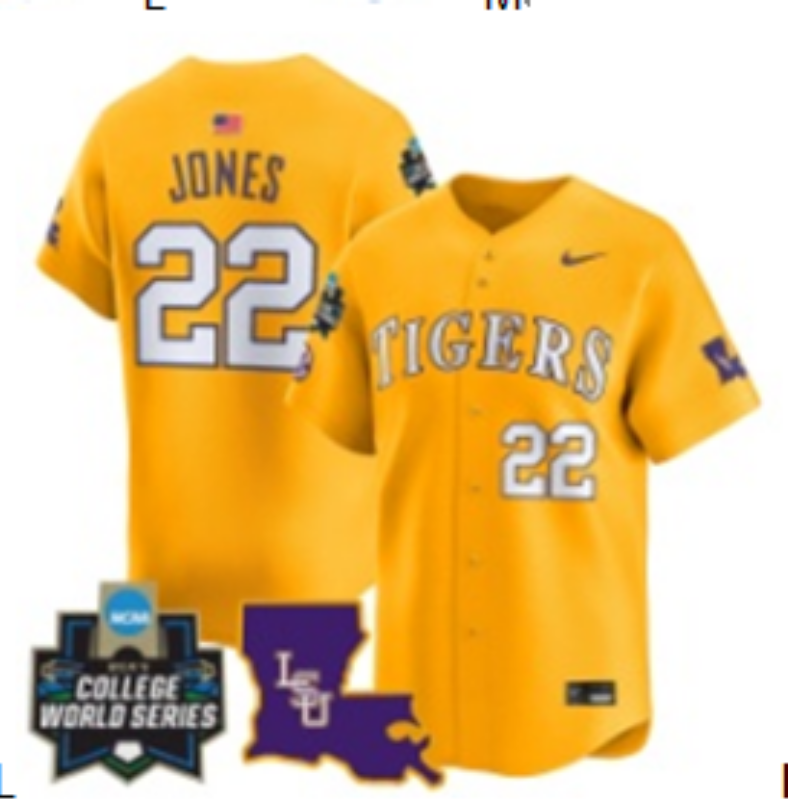 Men 2025 LSU Tigers #22 Jones Yellow Joint Name Nike NCAA 2025  Jersey style 4->ncaa teams->NCAA Jersey